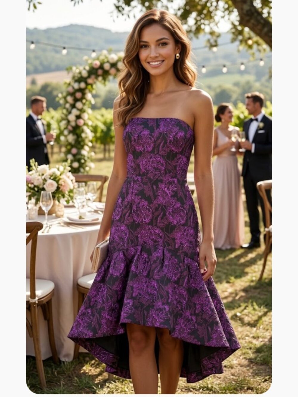 NWT Aidan Mattox Strapless Jacquard Midi Dress Purple SZ-2
